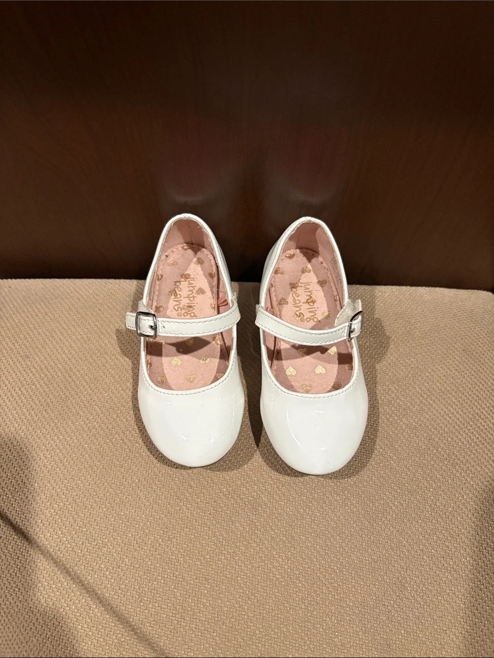 Jumping Beans White Patent Mary Jane Shoes with Pink Heart Lining